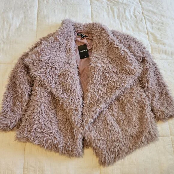 Forever 21 "Say What" Pink Faux Fur Shaggy Jacket - Size Small - Picture 5 of 10